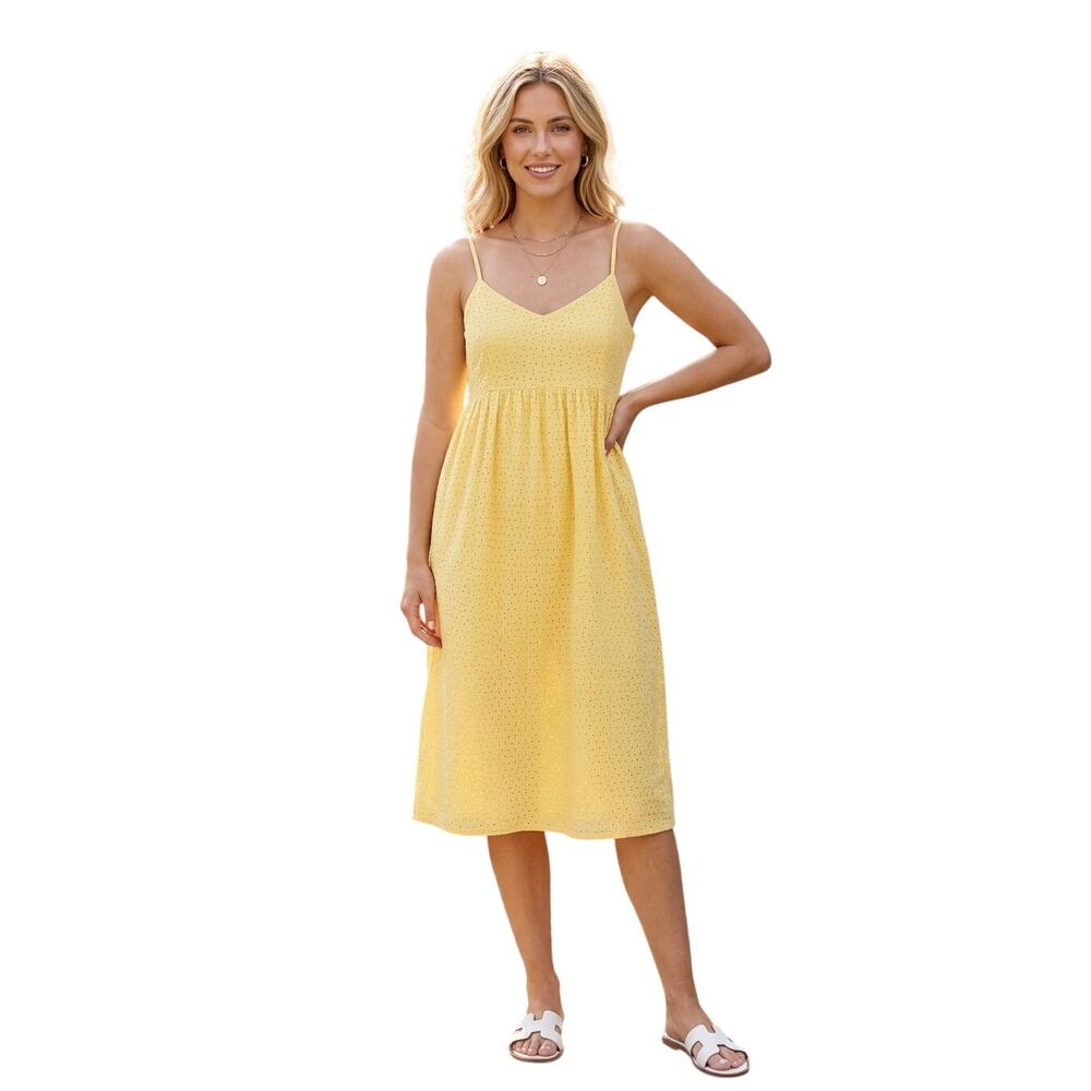 The Prairie by Rachel Ashwell Eyelet Slip Dress 8 Yellow Midi Resort Cottagecore